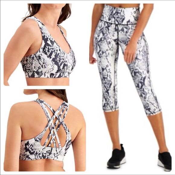 2 Piece Set Snake Print Cropped Leggings & Matching Sports Bra - Picture 1 of 5